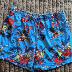Saxx Bright Blue Tropical Pizza Swim Shorts